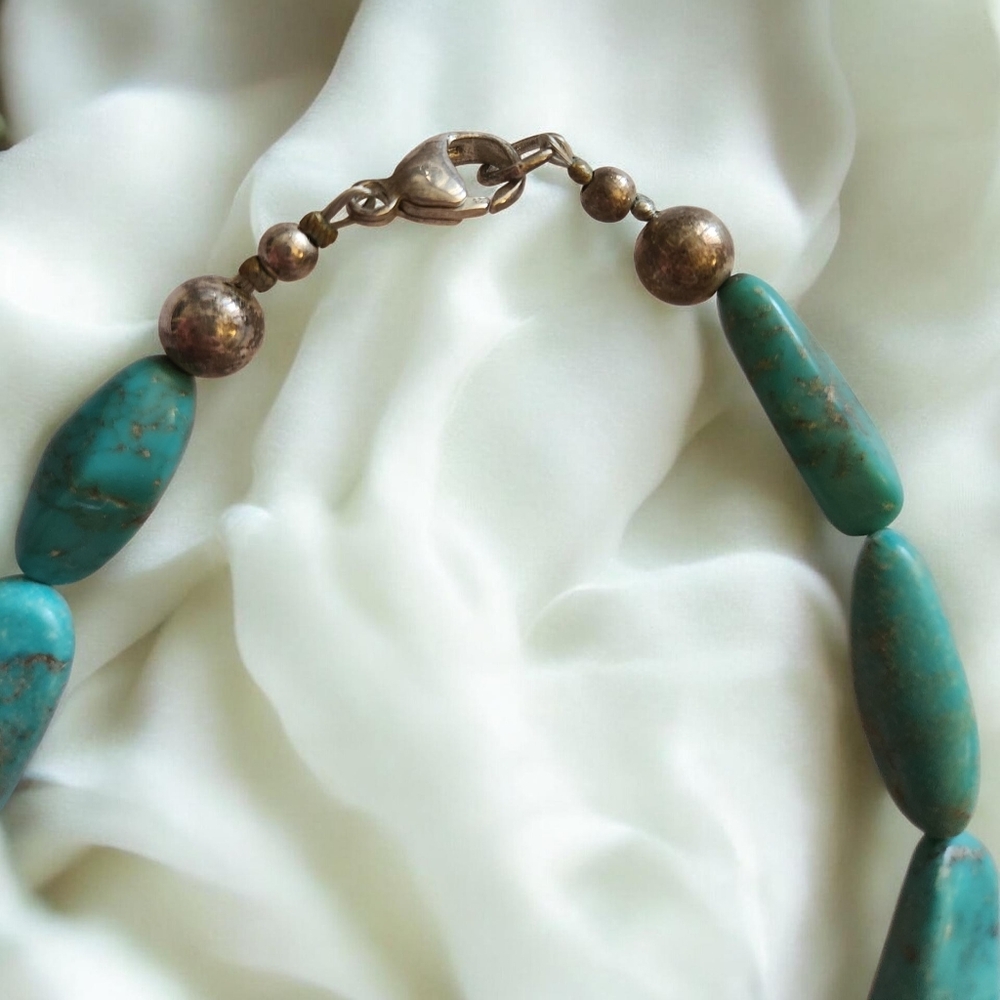 Native American Navajo Turquoise Pendant Southwestern Necklace Sterling Silver - Picture 4 of 5